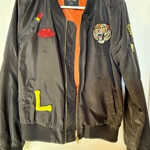 Love Tree Black Bomber Jacket with Patches